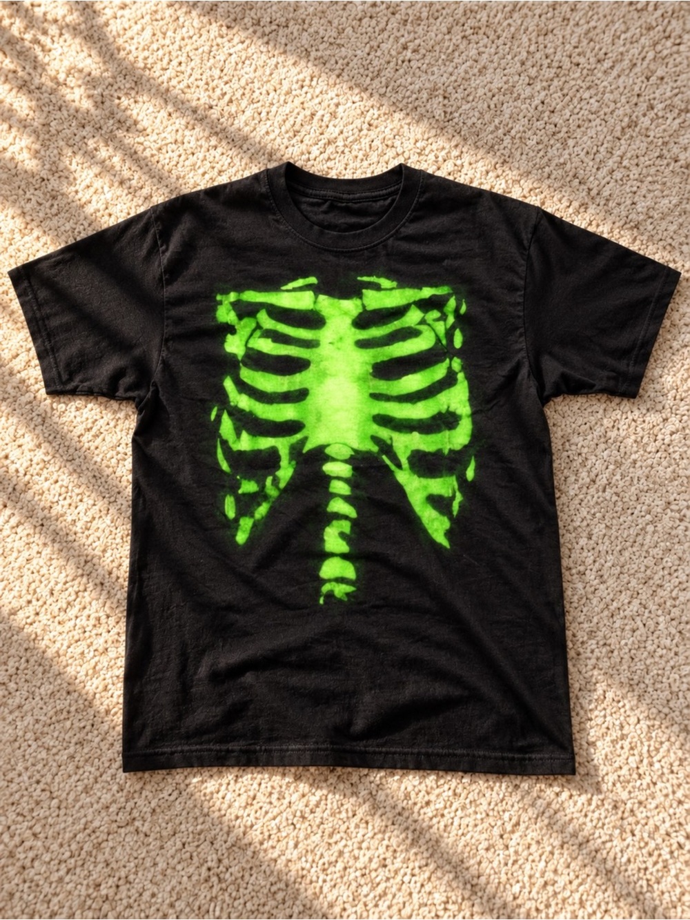 Neon Green Skeleton Ribcage Graphic T-Shirt Black Unisex
